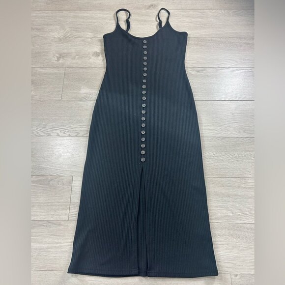 Olivia & James Black Ribbed Button Front Midi Dress - Picture 2 of 11